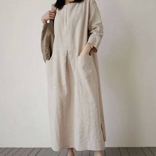 

Women's Maxi Red Beige Dress Loose Solid Color One-Size Loose