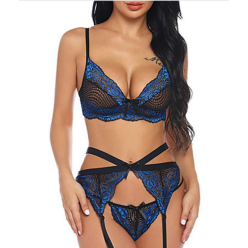 

Women's Lace Suits Nightwear Color Block Wine Green Royal Blue S M L