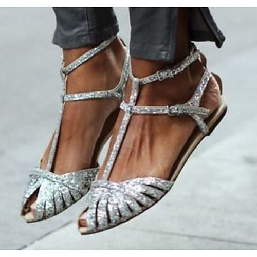 

Women's Sandals Flat Heel Round Toe PU Summer Silver