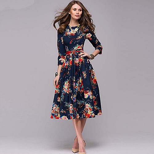 

Women's Navy Blue Dress A Line Floral S M