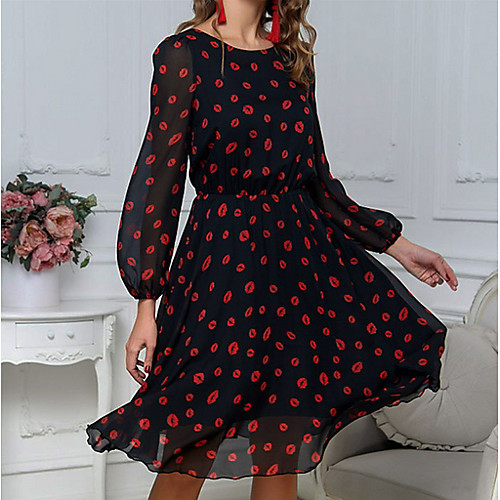 

Women's Black Dress Spring & Summer A Line Polka Dot S M