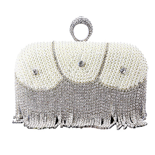 

Women's Crystals / Tassel Polyester / Alloy Evening Bag Geometric Pattern Silver / Black