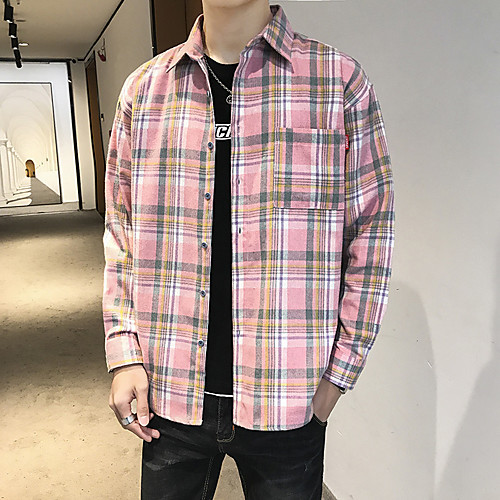 

Men's Daily Going out Vintage / Street chic Shirt - Striped / Geometric / Check Black & White / Black & Gray / Rubik's Cube, Print Blushing Pink