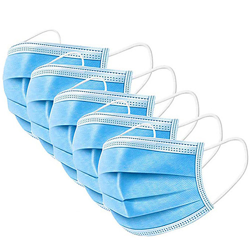 

100 pcs Face Mask Dust Proof Disposable Protective Mask Nonwoven Fabric Melt Blown Fabric Filter CE Certification Breathable High Quality Blue