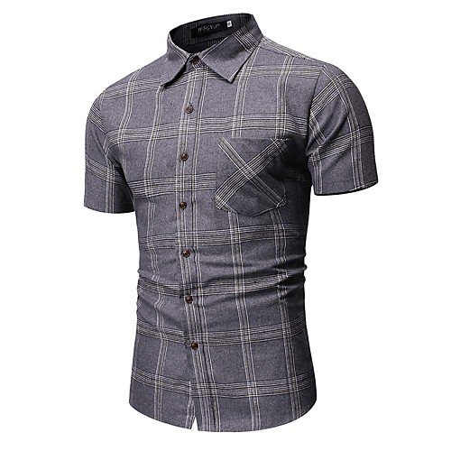 

Men's Daily Work Basic / Elegant Shirt - Striped / Check / Solid Colored Black