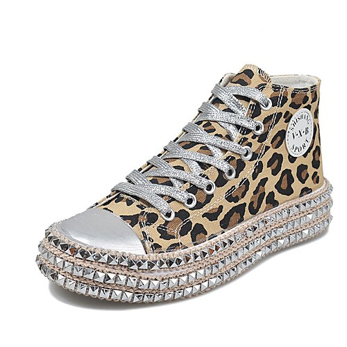

Women's Sneakers Flat Heel Round Toe Rivet Canvas Vintage / Casual Spring & Fall / Spring & Summer Black / Leopard