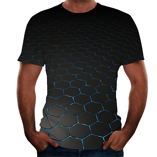 

Men's Daily Basic T-shirt - Color Block / 3D Print Black