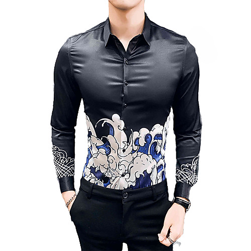 

Men's Daily Going out Sexy / Street chic Shirt - Geometric / Portrait Print Black