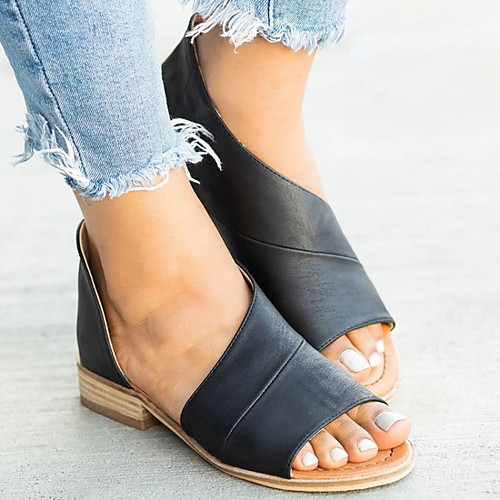 

Women's Loafers & Slip-Ons Flat Heel Peep Toe PU Summer Black / White / Yellow