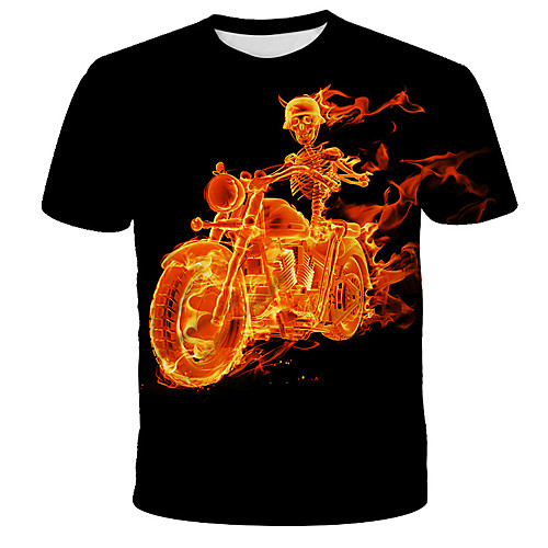 

Men's Daily Holiday Street chic / Exaggerated T-shirt - 3D / Tie Dye / Flame Print Black