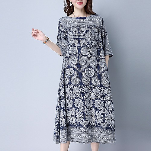 

Women's Blue Dress Loose Print M L