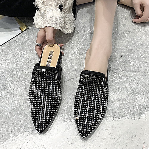 

Women's Slippers & Flip-Flops Flat Heel Pointed Toe PU Spring & Summer Black / Silver