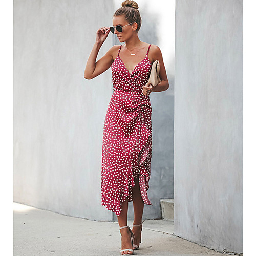 

Women's Yellow Red Dress Sheath Print Strap S M