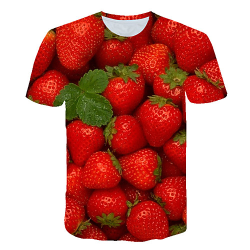 

Men's Daily Sports Basic / Exaggerated T-shirt - Color Block / 3D / Fruit Print Red