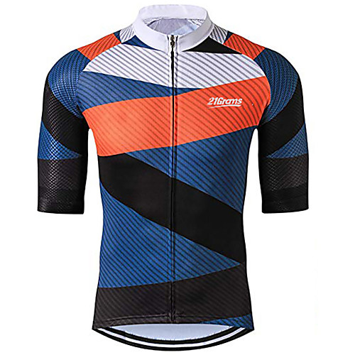 

21Grams Men's Short Sleeve Cycling Jersey 100% Polyester Blue / Black Stripes Bike Jersey Top Mountain Bike MTB Road Bike Cycling UV Resistant Breathable Quick Dry Sports Clothing Apparel / Stretchy