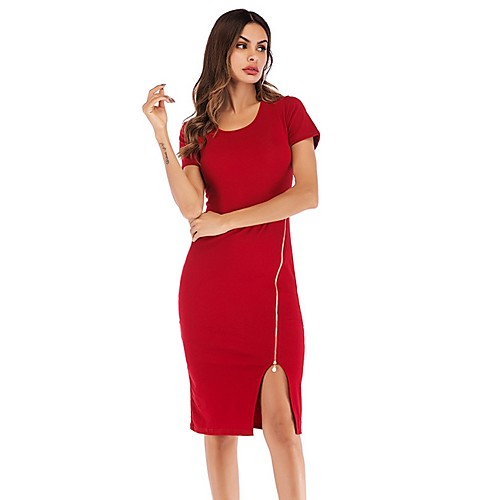 

Women's Wine Blue Dress Sheath Solid Color M L Slim