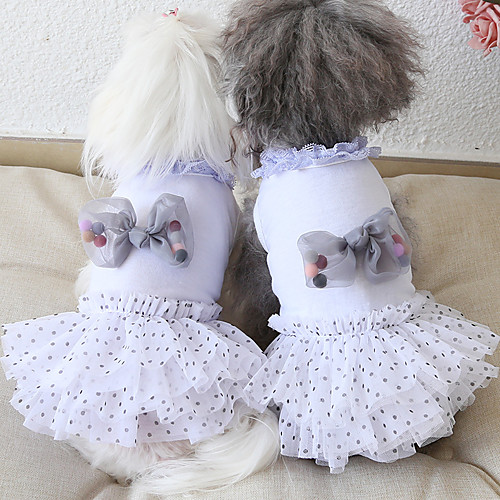 

Dog Costume Dress Dog Clothes Breathable White Costume Beagle Bichon Frise Chihuahua Cotton Dot Bowknot Casual / Sporty Cute XS S M L XL