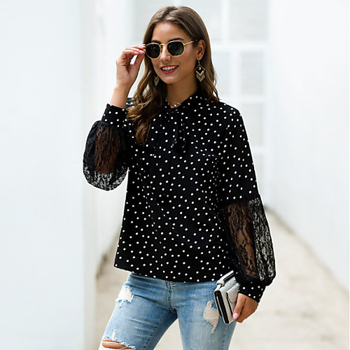 

Women's Daily Blouse - Polka Dot Black
