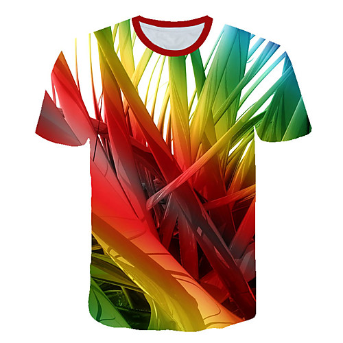 

Men's Daily Sports Street chic / Exaggerated T-shirt - Geometric / 3D / Rainbow Print Rainbow