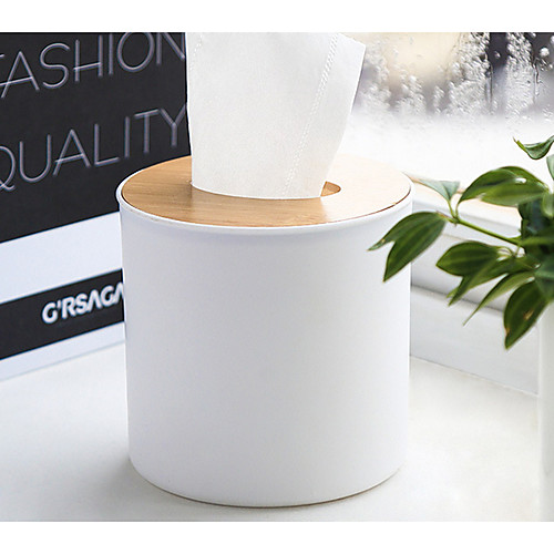 

Kitchen Cleaning tissue storage box round shape wood lid