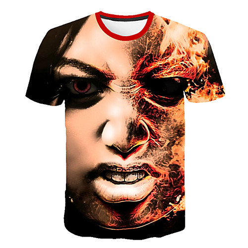 

Men's Daily Sports Street chic / Exaggerated T-shirt - Geometric / 3D / Flame Print Rainbow