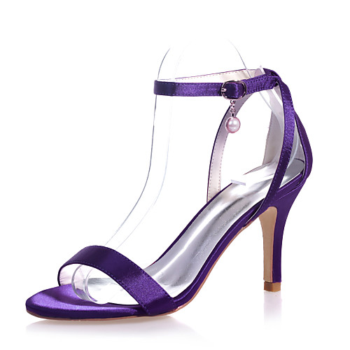 

Women's Wedding Shoes Stiletto Heel Open Toe Imitation Pearl Satin Minimalism Spring & Summer White / Purple / Red / Party & Evening