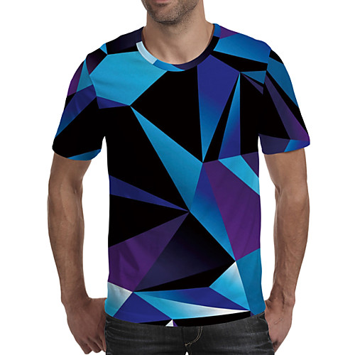 

Men's Daily Going out Exaggerated T-shirt - Geometric / 3D / Graphic Print Rainbow