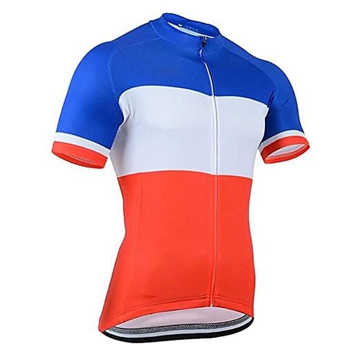 

21Grams Men's Short Sleeve Cycling Jersey 100% Polyester Red / White Patchwork France National Flag Bike Jersey Top Mountain Bike MTB Road Bike Cycling UV Resistant Breathable Quick Dry Sports