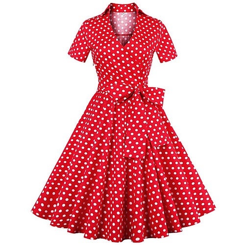 

Women's Wine Red Dress A Line Polka Dot Solid Color V Neck S M