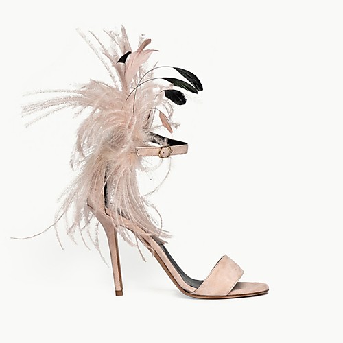 

Women's Wedding Shoes Furry Feather Stiletto Heel Round Toe Feather Suede Spring & Summer Pink