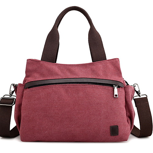

Women's Zipper Canvas Top Handle Bag Solid Color Blue / Brown / Drak Red