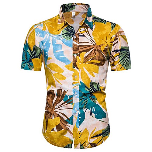 

Men's Daily Going out Basic / Exaggerated T-shirt - Floral / Color Block Rainbow