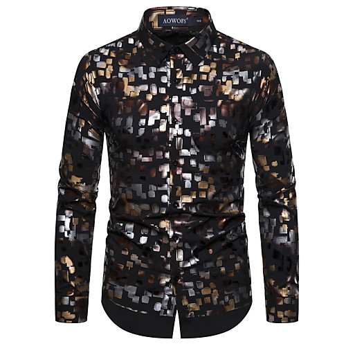 

Men's Going out Club Vintage / Rock Shirt - Geometric Black & White Black