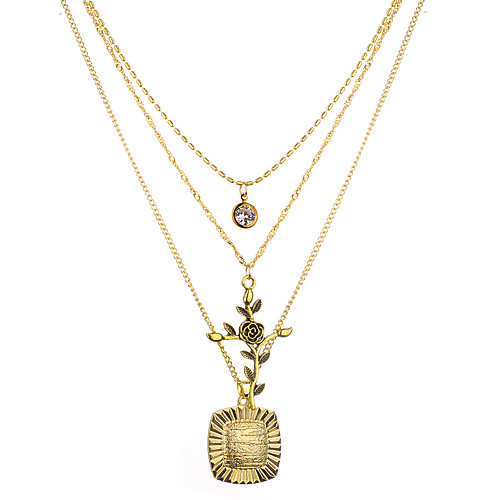 

Women's Crystal Layered Necklace Cross Flower Modern Hippie Chrome Gold 46 cm Necklace Jewelry For Daily Club