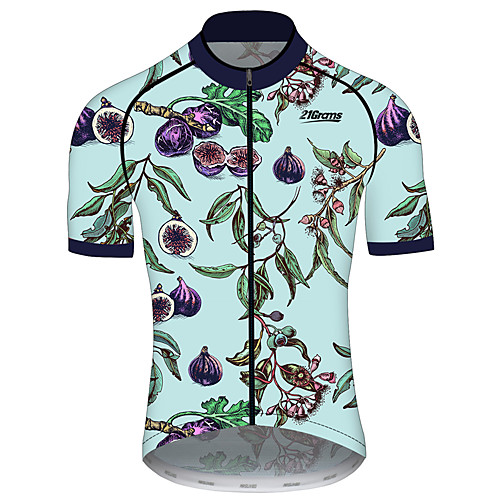 

21Grams Men's Short Sleeve Cycling Jersey 100% Polyester Black / Blue Floral Botanical Fruit Tropical Flowers Bike Jersey Top Mountain Bike MTB Road Bike Cycling UV Resistant Breathable Quick Dry