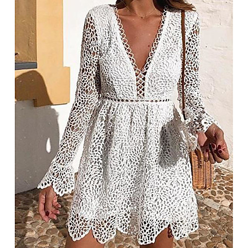 

Women's Asymmetrical White Dress Sheath Solid Color Deep V S M