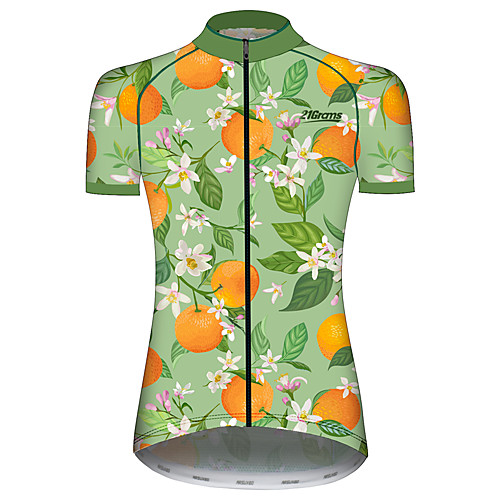 

21Grams Women's Short Sleeve Cycling Jersey 100% Polyester Green / Yellow Floral Botanical Fruit Bike Jersey Top Mountain Bike MTB Road Bike Cycling UV Resistant Breathable Quick Dry Sports Clothing