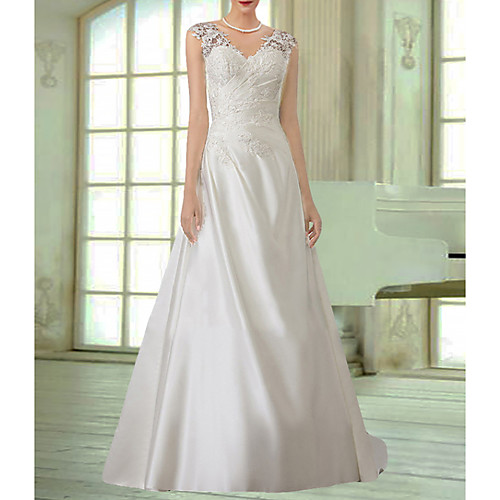 

A-Line V Neck Sweep / Brush Train Lace / Jersey Elegant / White Engagement / Formal Evening Dress with Appliques 2020