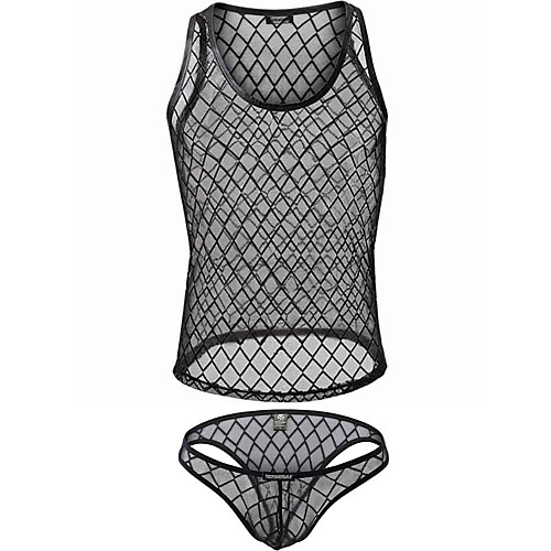 

Men's Mesh Suits Nightwear Solid Colored Black M L XL