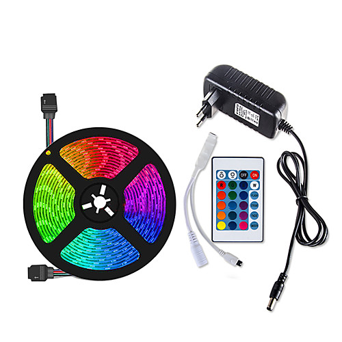 

5m Flexible LED Light Strips / Light Sets / RGB Strip Lights 150 LEDs SMD5050 10mm 1 24Keys Remote Controller / 1 X 12V 3A Power Supply 1 set Multi Color Waterproof / Cuttable / Self-adhesive 12 V