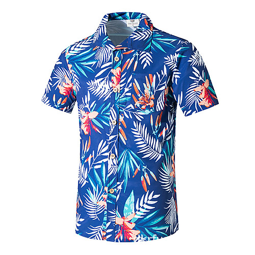 

Men's Going out Beach Boho / Punk & Gothic Plus Size Shirt - Geometric / Color Block / Plaid Print Blue / Short Sleeve