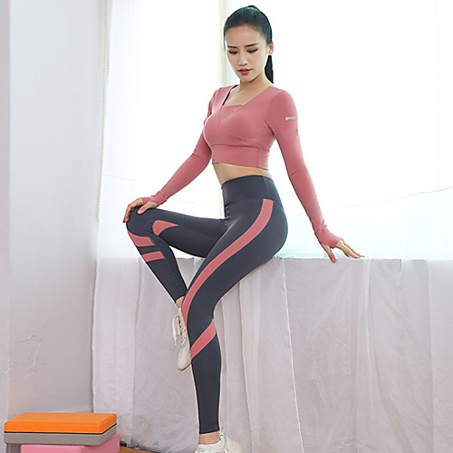 

Women's Cut Out 2-Piece Spandex Activewear Set Workout Outfits Yoga Suit 2pcs Winter High Waist Running Fitness Jogging Breathable Moisture Wicking Soft Sportswear Athletic Clothing Set Long Sleeve