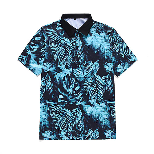 

Men's Daily Weekend Rock / Exaggerated Polo - Floral / Geometric / 3D Tropical Leaf, Print Blue