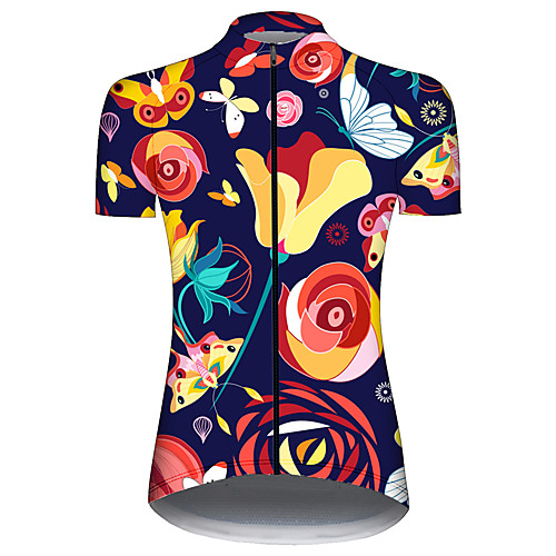 

21Grams Women's Short Sleeve Cycling Jersey RedBlue Butterfly Floral Botanical Bike Jersey Top Mountain Bike MTB Road Bike Cycling UV Resistant Breathable Quick Dry Sports Clothing Apparel