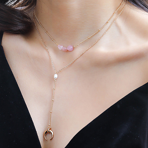 

Women's Pendant Necklace Necklace Layered Necklace Stacking Stackable Moon Dainty Korean Fashion Cute Chrome Stone Freshwater Pearl Gold 50 cm Necklace Jewelry 1pc For Party Evening Engagement