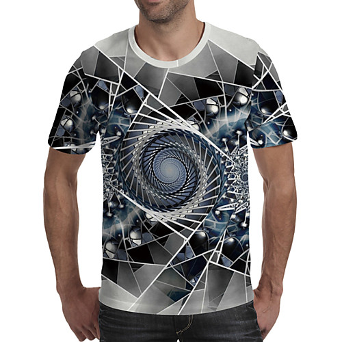 

Men's Daily Going out Exaggerated T-shirt - Geometric / 3D / Graphic Print Rainbow