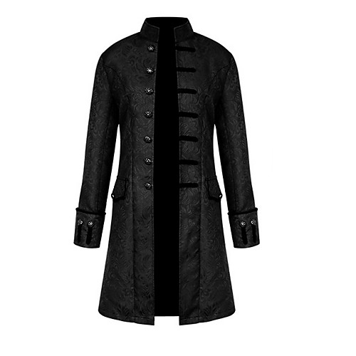 

Men's Party Punk & Gothic Fall & Winter Long Coat, Geometric Stand Long Sleeve Polyester Blue / White / Black