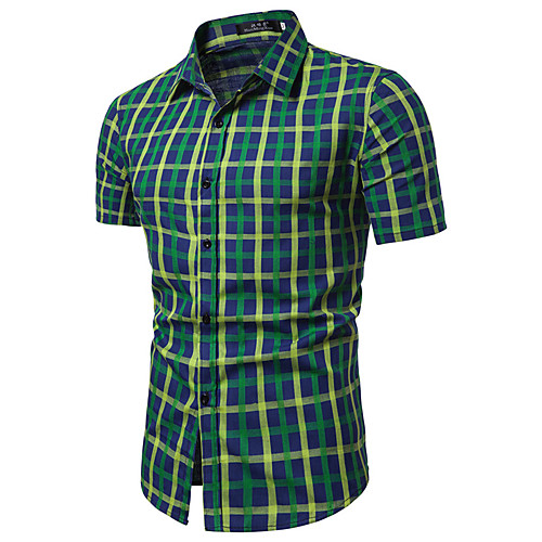 

Men's Daily Going out Basic Shirt - Houndstooth / Plaid Black