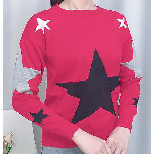 

Women's Geometric / Solid Colored Long Sleeve Pullover Sweater Jumper, Round Red / Navy Blue / Gray M / L / XL