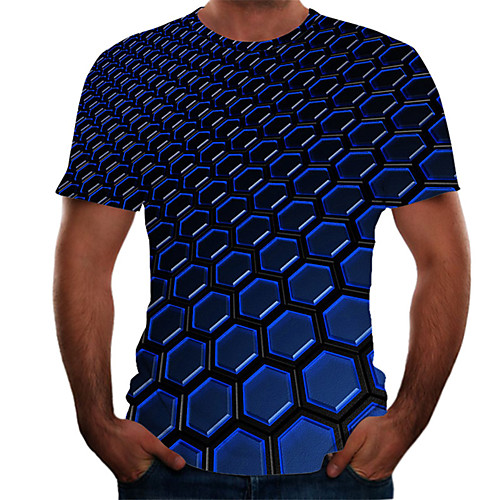 

Men's Daily Basic T-shirt - Color Block / 3D Print Blue